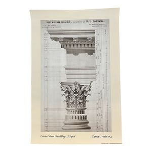 Vintage 80s Column Us Capitol Architectural Rendering Poster by Architect 1854